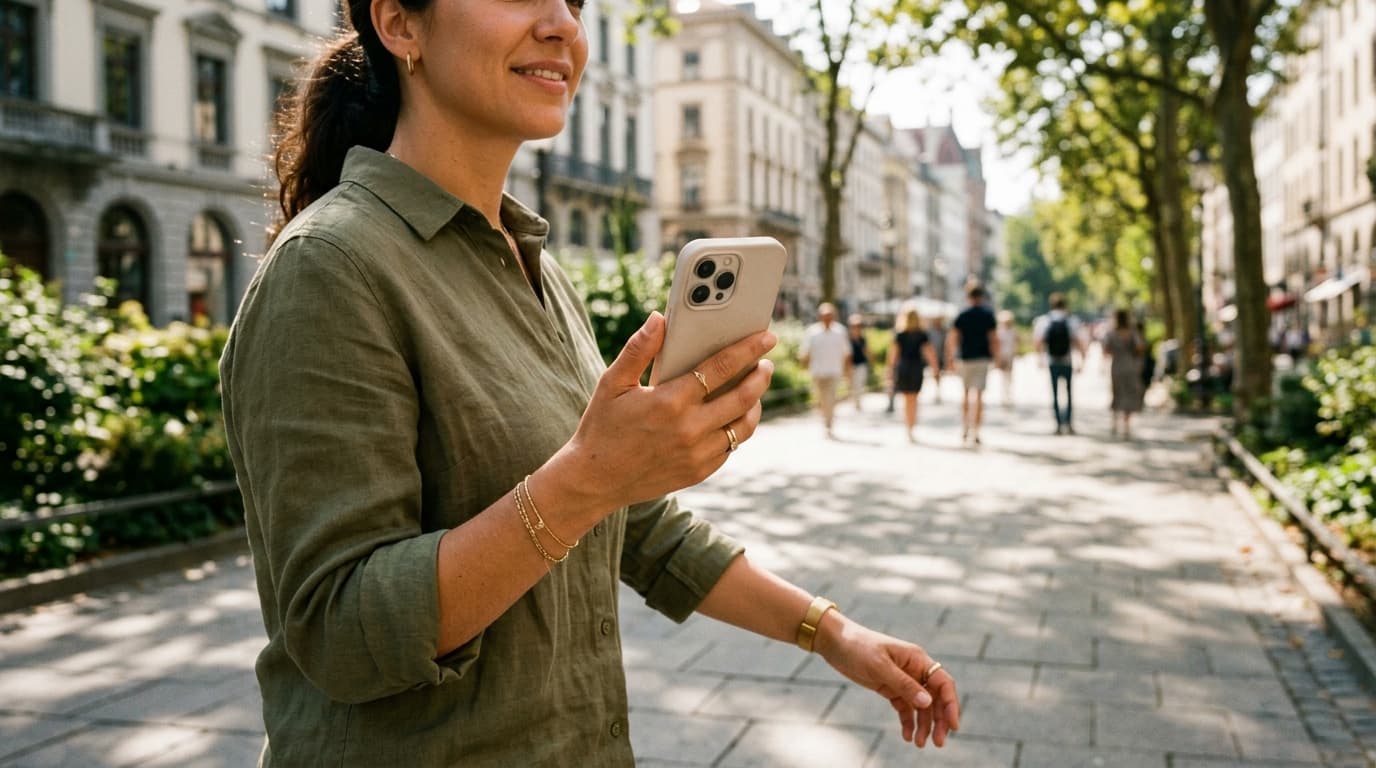 Person checking their iPhone widget and taking an afternoon walking break