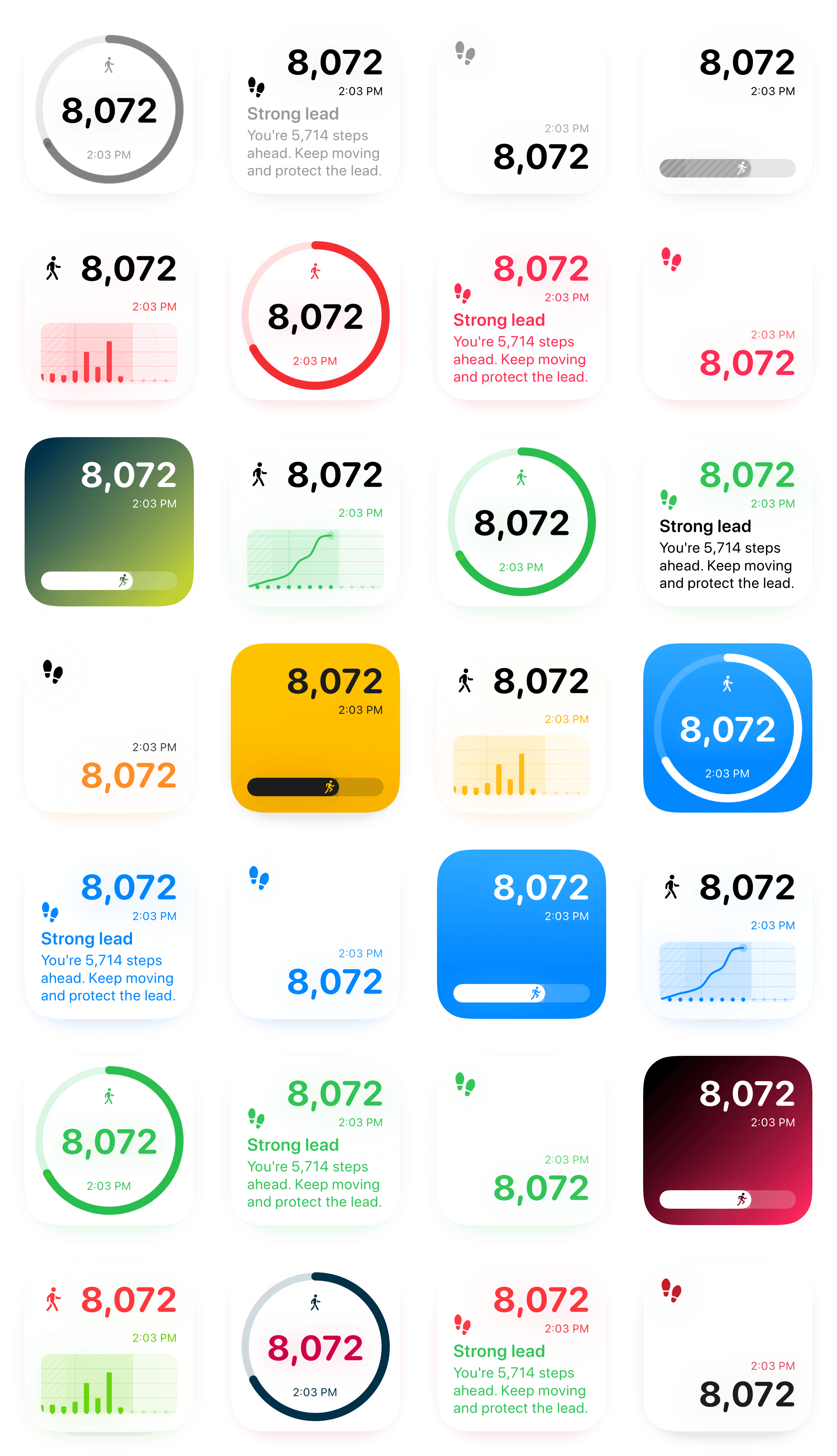 Steps Widget styles for iPhone Home Screen, Lock Screen, and Apple Watch